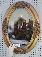 Old reverse painted convex oval picture