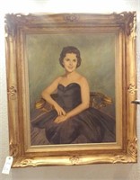 Huge oil painting 1960s debutante signed LC Kirby