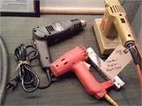 Heat gun, electric staple gun, sander