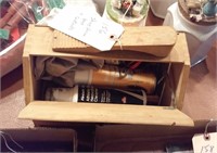 Vintage wooden shoeshine kit w contents