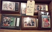 6 football trading cards in framed displays