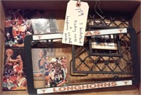 7 basketball cards w frame + Tx Longhorn holder