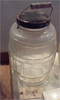Huge old primitive barrel pickle jar w bail handle