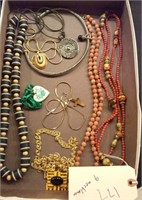 Box of jewelry w 9 necklaces tiger eye cross -more