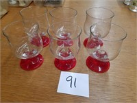 Red Artglass Based Brandy Glasses