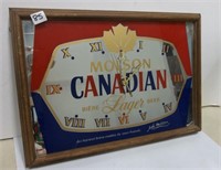 Molson Canadian Mirrored Clock w wood frame