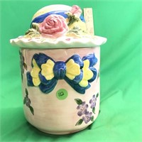 Sweet Ceramic Cookie Jar With Garden Hat/Flowers