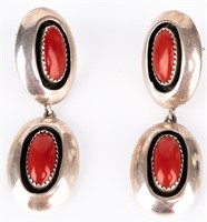 Jewelry Sterling Silver Signed Coral Earrings