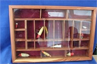 Wooden Display Case w/ 9 Fishing Lures