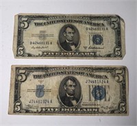 2- $5.00 Silver Certificates