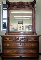 Victorian Styled Double Dresser & Attached Mirror