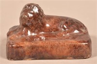 Antique Molded Redware Recumbent Lion Paperweight.