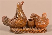 Rare PA Redware Pottery Bird Figural Group Still B