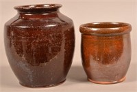 Two Antique Glazed Redware Jars.