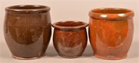 Three 19th Century Glazed Redware Storage Jars.