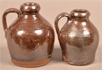 Two Small Glazed  Redware Pottery Bulbous Jugs.
