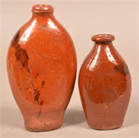 Two Pennsylvania 19th Century Glazed Redware Flask