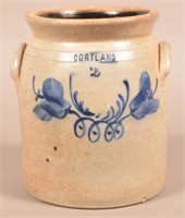 Stamped "CORTLAND" Two Gallon Stoneware Jar.