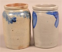 Two Stoneware Jars with Cobalt Blue Foliate Decora