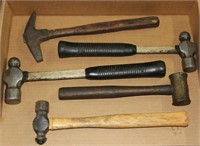 flat lot of 5 ball-peen brass & other hammers