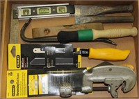 flat lot to include 2 New Stanley sawing sets,