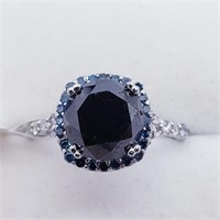 $4232 10K  Black Diamond(2.75ct) Blue Diamond(0.1c