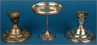 Pair International Silver Candlesticks & Candy Dis