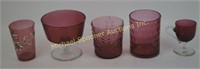 LOT ANTIQUE CRANBERRY TUMBLERS, CUPS AND BOWL