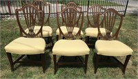 SIX SOLID MAHOGANY HEPPLEWHITE STYLE DINING CHAIRS