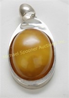 OVAL STERLING AND BUTTERSCOTCH  AMBER PENDANT