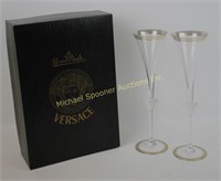PAIR ROSENTHAL VERSACE CRYSTAL CHAMPAGNE FLUTES
