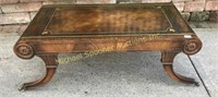 MAHOGANY COFFEE TABLE WITH LEATHER INSET TOP