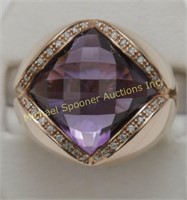 14K PINK GOLD AMETHYST AND DIAMOND RING