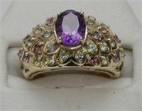14K YELLOW GOLD AMETHYST AND TOPAZ  RING