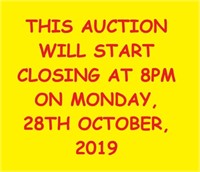 THIS AUCTION CLOSES AT 8PM ON MONDAY 28TH OCT