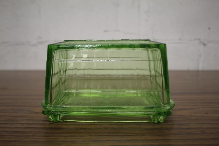 Classic Green Depression Style Glass Butter Dish 