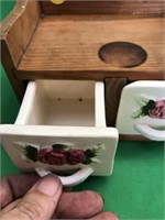 Antique Ceramic Spice Drawers in Wooden Holder