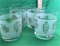 4 Small Frosted White & Silver Leaf MCM Glasses