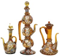 Three Cire-Royo Enamel Decorated Glass Vessels