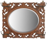 Pierced Carved Oak Hall Mirror