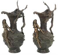 Pair of Bronze Art Nouveau Ewers