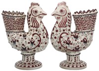 Pair of Stonelain Pottery Rooster Vases