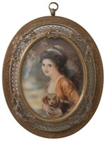 Oval Plaque of Woman Holding a Dog, "Venus"