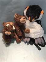 TY COCOA  STUFFED ANIMALS AND PENGUIN BACKPACK