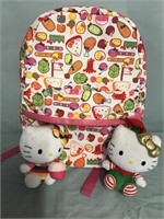 HELLO KITTY BACKPACK AND TWO STUFFED TOYS