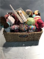 BOLTS OF YARN IN BASKET WITH ACCESSORIES
