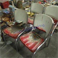 Set of 4 chrome chairs, metal seats