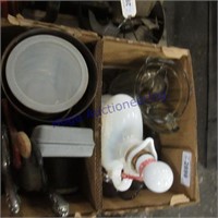 Misc box--glass pitcher and other dishes,