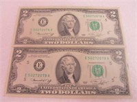Two Green Seal 2$ Bills
