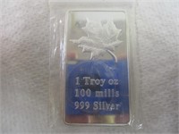 One Troy Oz Silver Bar 100 Mills